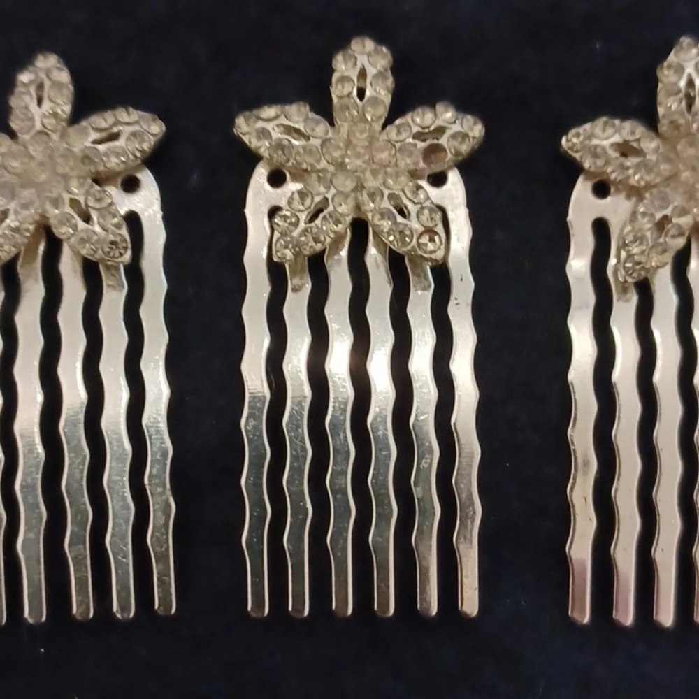 Vintage Rhinestone Hair Combs, Star, set of 3